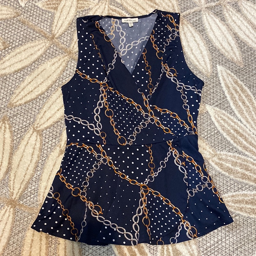 Sleeveless Chain Print Peplum Top